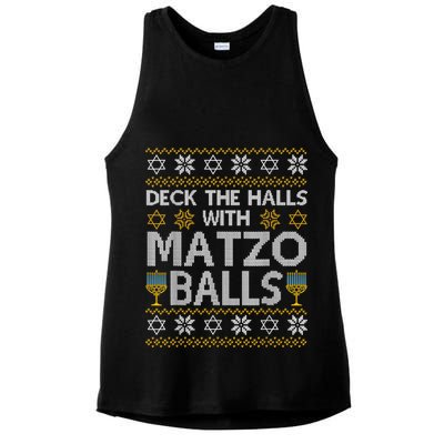 Deck The Halls With Matzo Balls Chanukkah Ugly Hanukkah Ladies PosiCharge Tri-Blend Wicking Tank