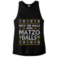 Deck The Halls With Matzo Balls Chanukkah Ugly Hanukkah Ladies PosiCharge Tri-Blend Wicking Tank