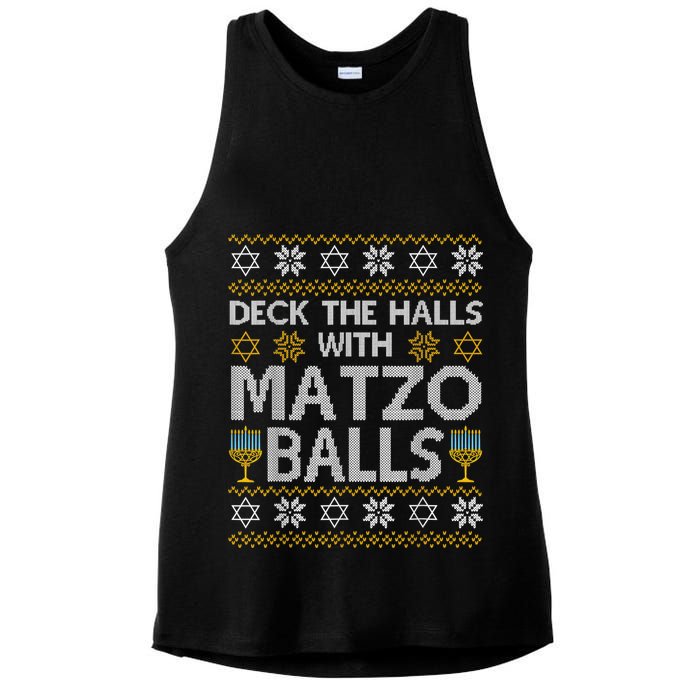 Deck The Halls With Matzo Balls Chanukkah Ugly Hanukkah Ladies PosiCharge Tri-Blend Wicking Tank