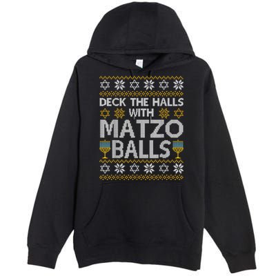 Deck The Halls With Matzo Balls Chanukkah Ugly Hanukkah Premium Pullover Hoodie