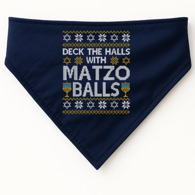 Deck The Halls With Matzo Balls Chanukkah Ugly Hanukkah USA-Made Doggie Bandana