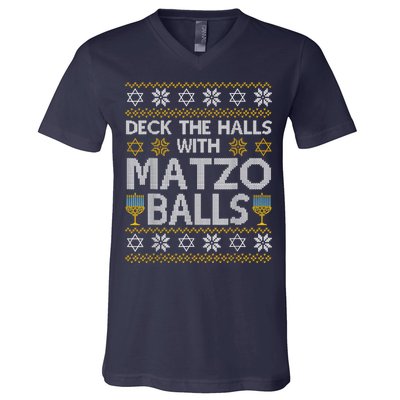 Deck The Halls With Matzo Balls Chanukkah Ugly Hanukkah V-Neck T-Shirt