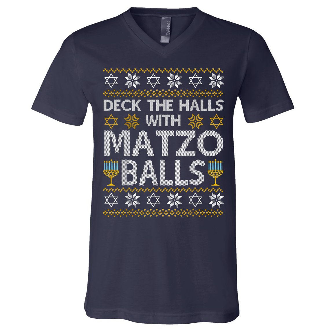 Deck The Halls With Matzo Balls Chanukkah Ugly Hanukkah V-Neck T-Shirt