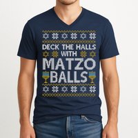 Deck The Halls With Matzo Balls Chanukkah Ugly Hanukkah V-Neck T-Shirt