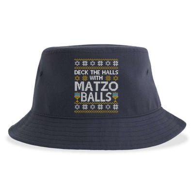 Deck The Halls With Matzo Balls Chanukkah Ugly Hanukkah Sustainable Bucket Hat