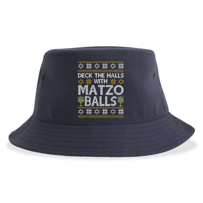 Deck The Halls With Matzo Balls Chanukkah Ugly Hanukkah Sustainable Bucket Hat