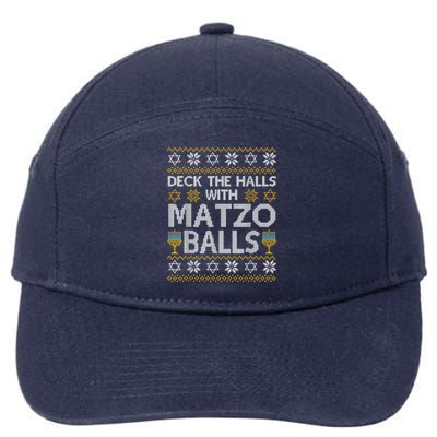 Deck The Halls With Matzo Balls Chanukkah Ugly Hanukkah 7-Panel Snapback Hat
