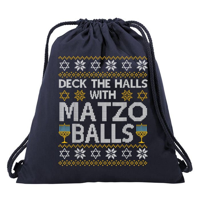 Deck The Halls With Matzo Balls Chanukkah Ugly Hanukkah Drawstring Bag