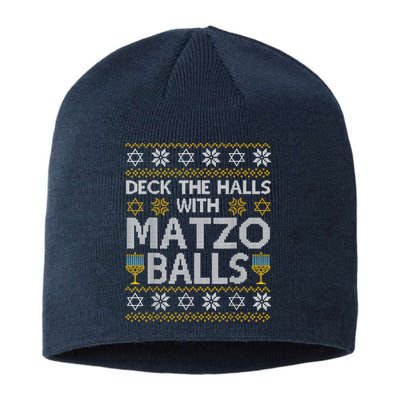 Deck The Halls With Matzo Balls Chanukkah Ugly Hanukkah Sustainable Beanie