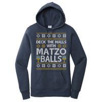 Deck The Halls With Matzo Balls Chanukkah Ugly Hanukkah Women's Pullover Hoodie