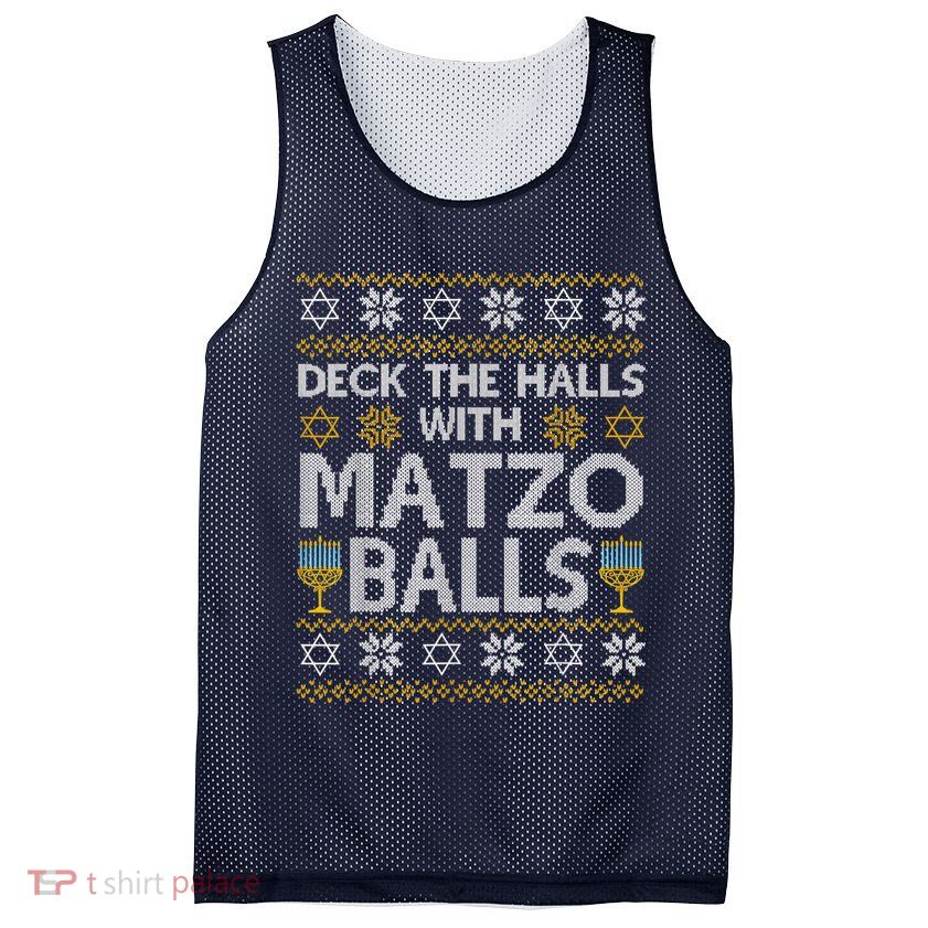 Deck The Halls With Matzo Balls Chanukkah Ugly Hanukkah Mesh Reversible Basketball Jersey Tank