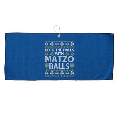 Deck The Halls With Matzo Balls Chanukkah Ugly Hanukkah Large Microfiber Waffle Golf Towel