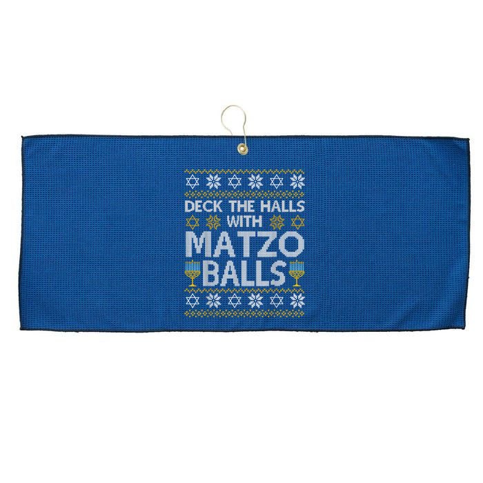 Deck The Halls With Matzo Balls Chanukkah Ugly Hanukkah Large Microfiber Waffle Golf Towel