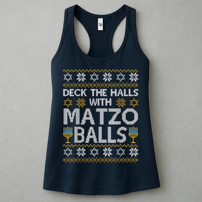Deck The Halls With Matzo Balls Chanukkah Ugly Hanukkah Womens Tank Top