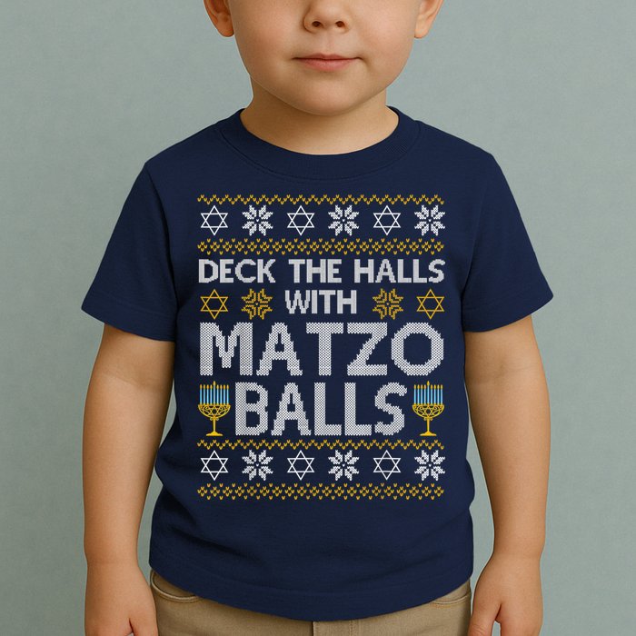 Deck The Halls With Matzo Balls Chanukkah Ugly Hanukkah Toddler T-Shirt
