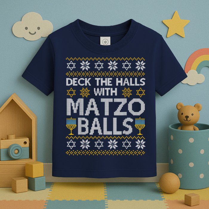Deck The Halls With Matzo Balls Chanukkah Ugly Hanukkah Toddler T-Shirt