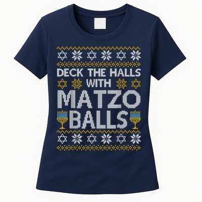 Deck The Halls With Matzo Balls Chanukkah Ugly Hanukkah Womens T-Shirt