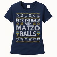 Deck The Halls With Matzo Balls Chanukkah Ugly Hanukkah Womens T-Shirt