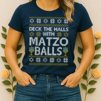 Deck The Halls With Matzo Balls Chanukkah Ugly Hanukkah Womens T-Shirt