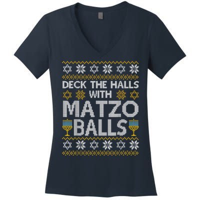 Deck The Halls With Matzo Balls Chanukkah Ugly Hanukkah Women's V-Neck T-Shirt