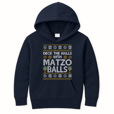 Deck The Halls With Matzo Balls Chanukkah Ugly Hanukkah Kids Hoodie