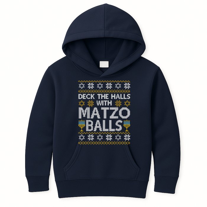 Deck The Halls With Matzo Balls Chanukkah Ugly Hanukkah Kids Hoodie