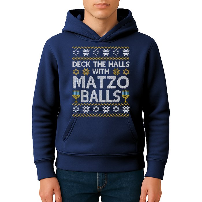 Deck The Halls With Matzo Balls Chanukkah Ugly Hanukkah Kids Hoodie