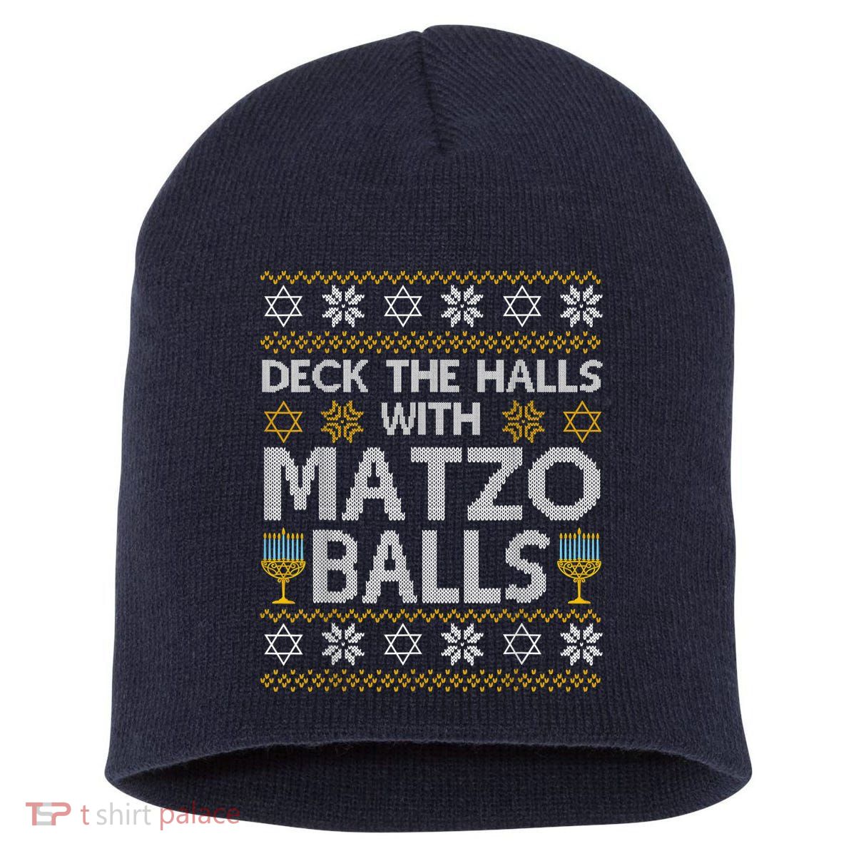 Deck The Halls With Matzo Balls Chanukkah Ugly Hanukkah Short Acrylic Beanie