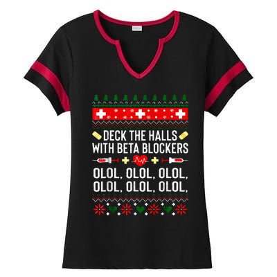 Deck the Halls with beta blockers Nurse Christmas Ugly Xmas Ladies Halftime Notch Neck Tee