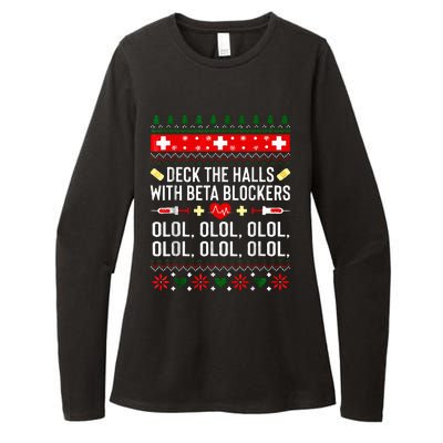 Deck the Halls with beta blockers Nurse Christmas Ugly Xmas Womens CVC Long Sleeve Shirt