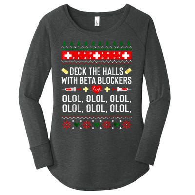 Deck the Halls with beta blockers Nurse Christmas Ugly Xmas Women's Perfect Tri Tunic Long Sleeve Shirt