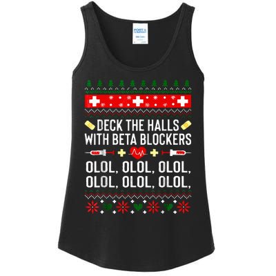 Deck the Halls with beta blockers Nurse Christmas Ugly Xmas Ladies Essential Tank