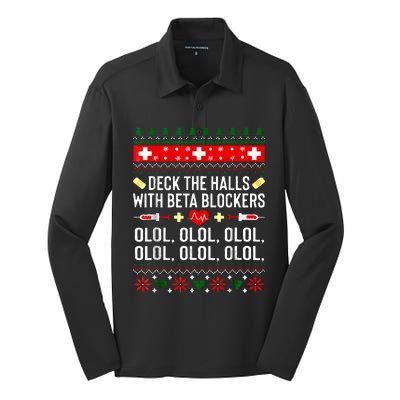 Deck the Halls with beta blockers Nurse Christmas Ugly Xmas Silk Touch Performance Long Sleeve Polo