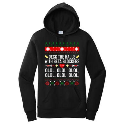 Deck the Halls with beta blockers Nurse Christmas Ugly Xmas Women's Pullover Hoodie