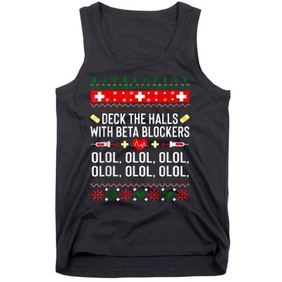 Deck the Halls with beta blockers Nurse Christmas Ugly Xmas Tank Top