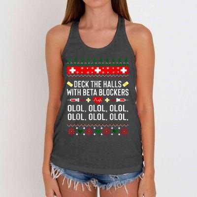 Deck the Halls with beta blockers Nurse Christmas Ugly Xmas Women's Knotted Racerback Tank