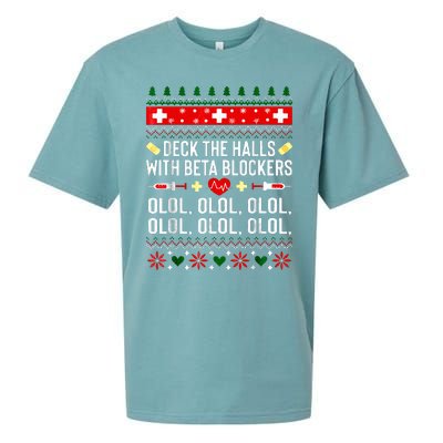 Deck the Halls with beta blockers Nurse Christmas Ugly Xmas Sueded Cloud Jersey T-Shirt