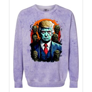 Donald Trump Halloween Silhouette With Zombies Colorblast Crewneck Sweatshirt