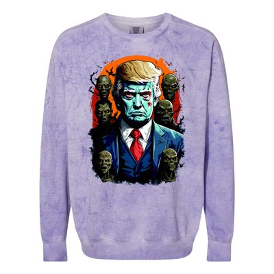 Donald Trump Halloween Silhouette With Zombies Colorblast Crewneck Sweatshirt