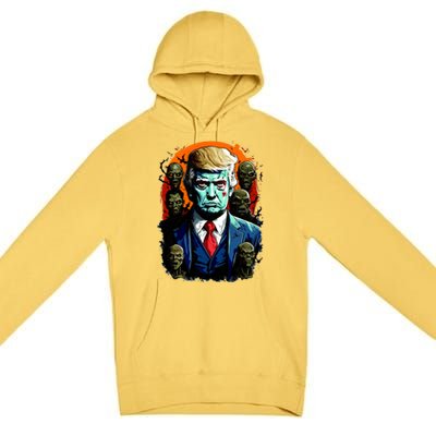 Donald Trump Halloween Silhouette With Zombies Premium Pullover Hoodie