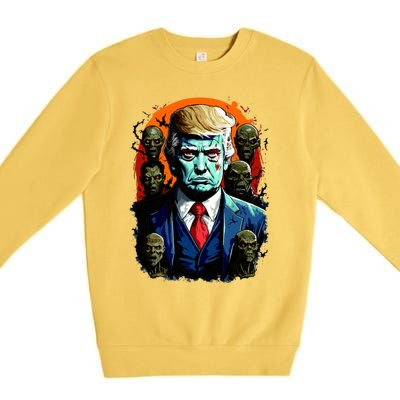 Donald Trump Halloween Silhouette With Zombies Premium Crewneck Sweatshirt