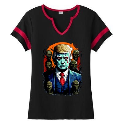 Donald Trump Halloween Silhouette With Zombies Ladies Halftime Notch Neck Tee