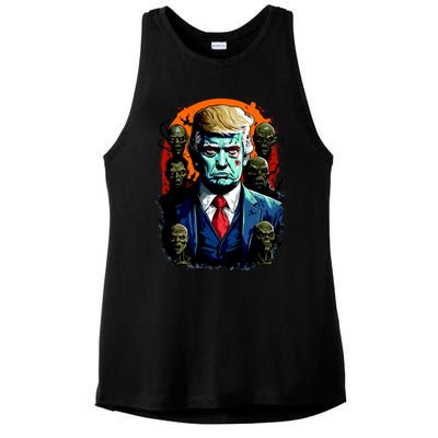 Donald Trump Halloween Silhouette With Zombies Ladies PosiCharge Tri-Blend Wicking Tank