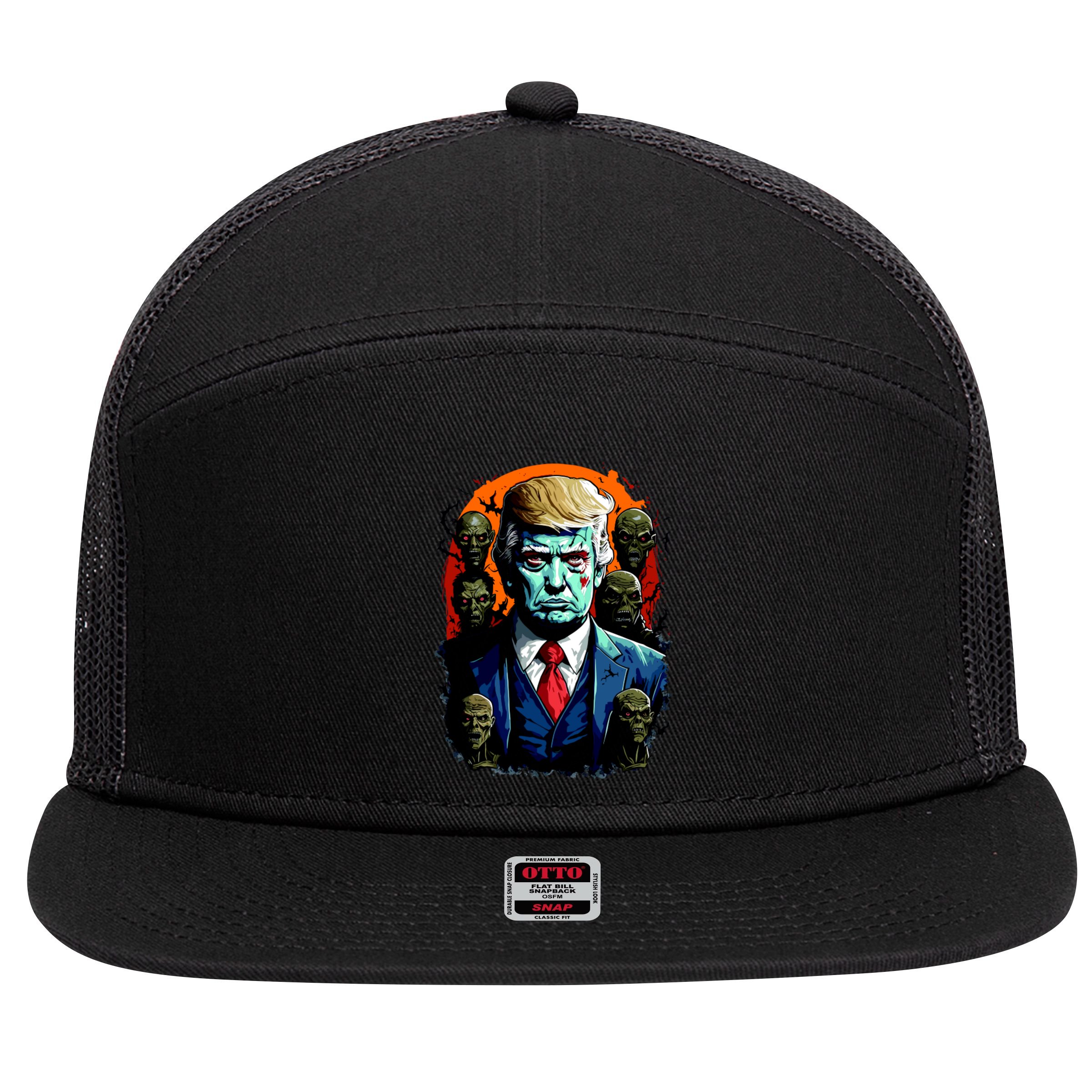 Donald Trump Halloween Silhouette With Zombies 7 Panel Mesh Trucker Snapback Hat