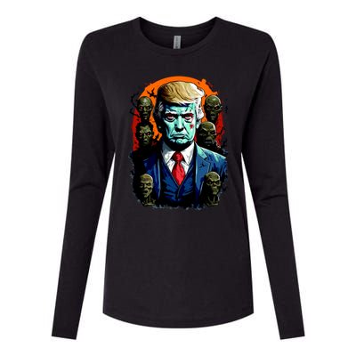 Donald Trump Halloween Silhouette With Zombies Womens Cotton Relaxed Long Sleeve T-Shirt