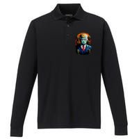 Donald Trump Halloween Silhouette With Zombies Performance Long Sleeve Polo