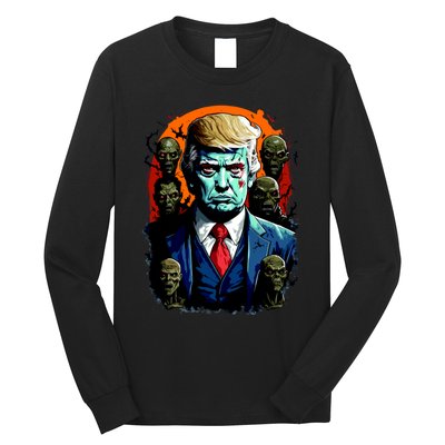 Donald Trump Halloween Silhouette With Zombies Long Sleeve Shirt