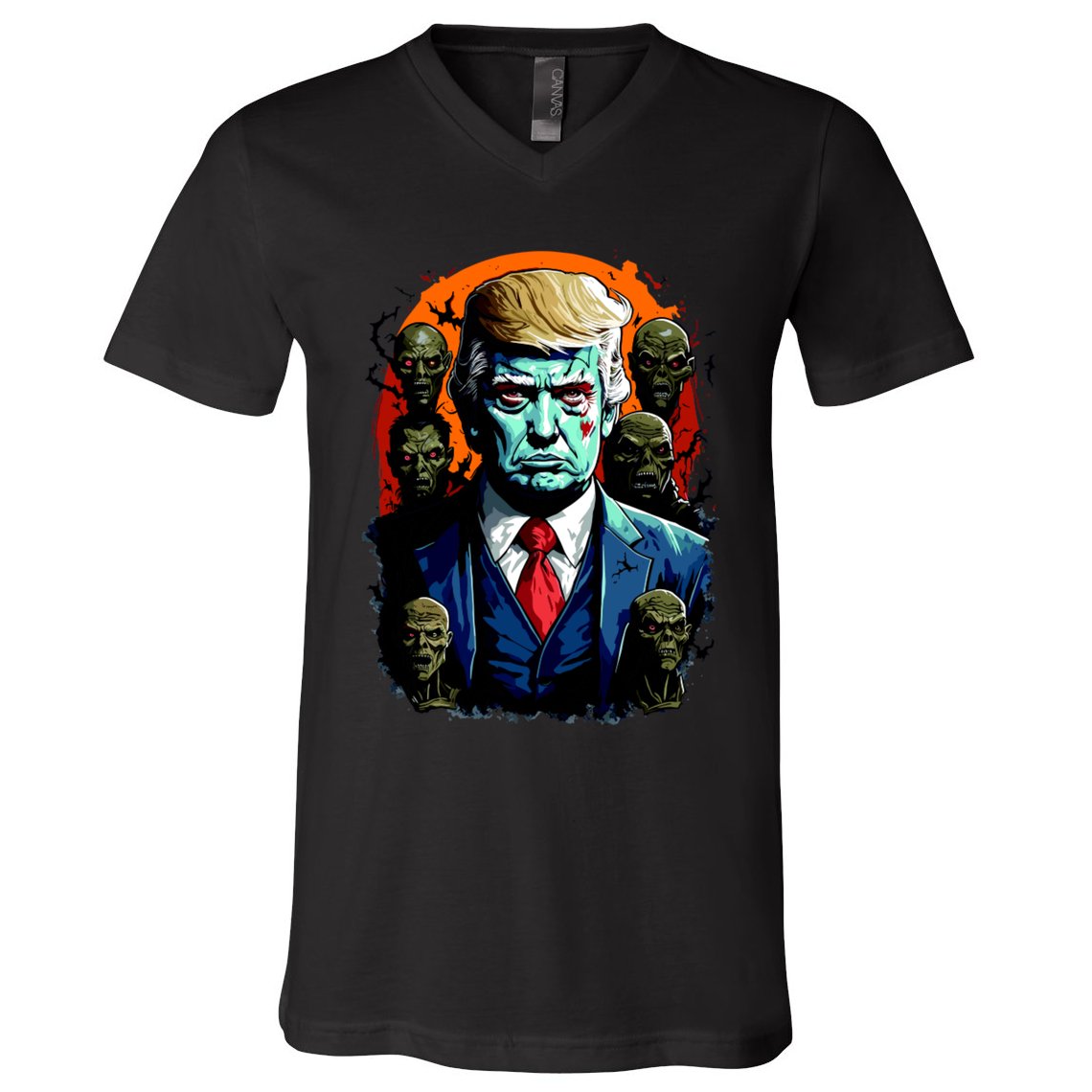 Donald Trump Halloween Silhouette With Zombies V-Neck T-Shirt