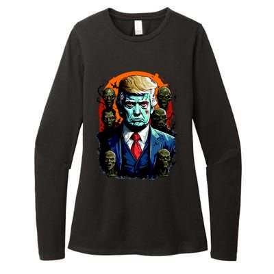 Donald Trump Halloween Silhouette With Zombies Womens CVC Long Sleeve Shirt