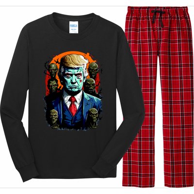 Donald Trump Halloween Silhouette With Zombies Long Sleeve Pajama Set